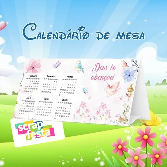 Calendário de Mesa Festa Jardim Encantado Aquarela