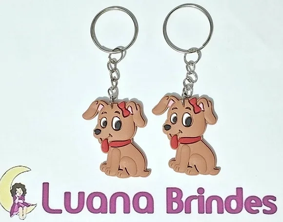 Chaveiro Cachorrinha Marrom Emborrachado Pacotes com 6 Peças