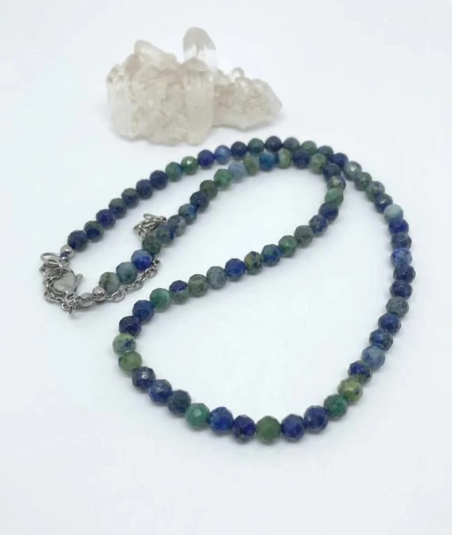 Choker Colar com Lapis Lazuli Facetadas 4 mm e Aço Inox