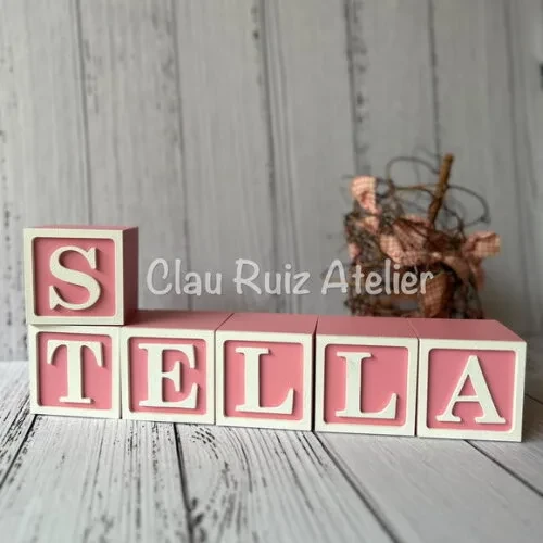 Decoração Bebê - Cubos 6x6cm Nome com Moldura