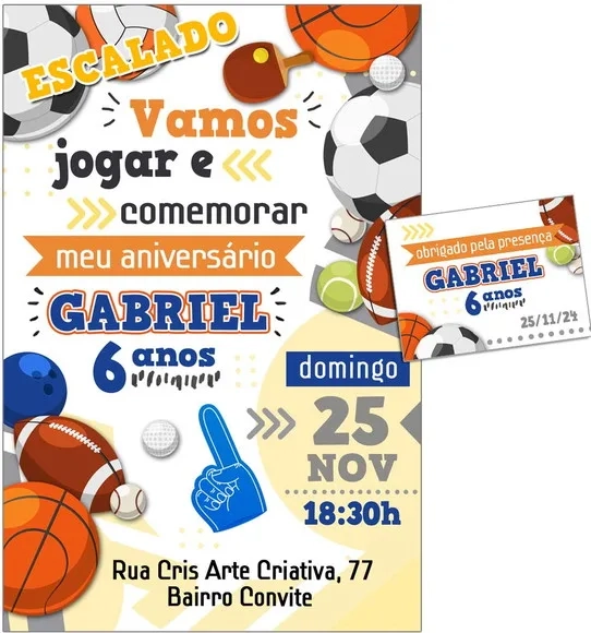 Convite Digital C/tag Bolas de Esportes 1