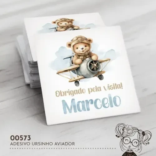 Adesivo Quadrado Ursinho Aviador - 00573