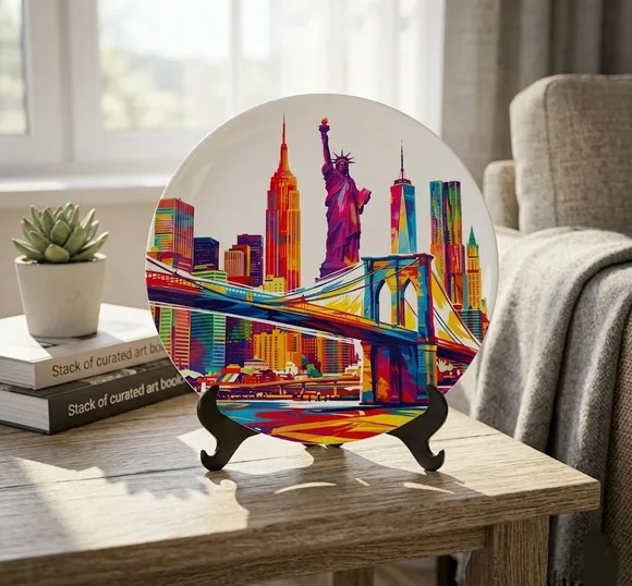 Prato Porcelana Nova York 21cm - Skyline e Ponte Pop Art