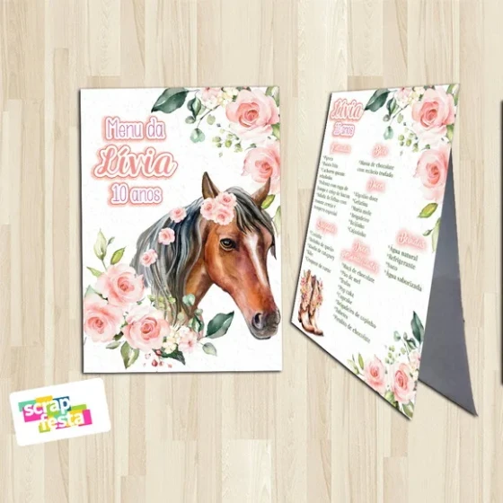 Menu Cardápio Cavalete Festa Cavalos Country Aquarela