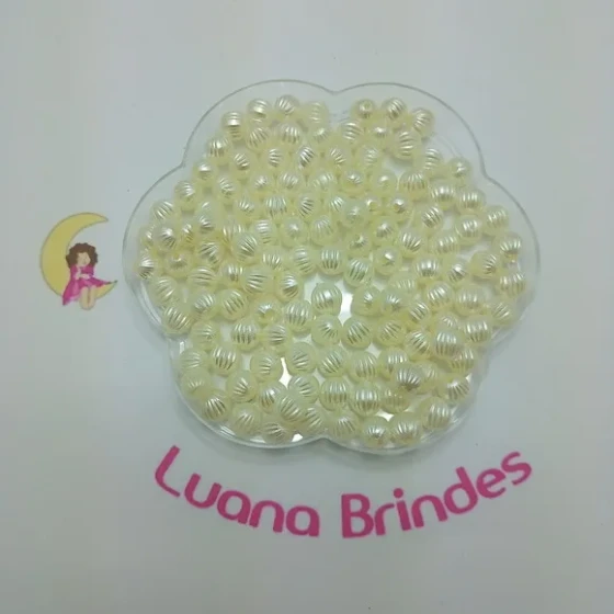 Pérola Decorada Creme 8mm Pct 100 unidades
