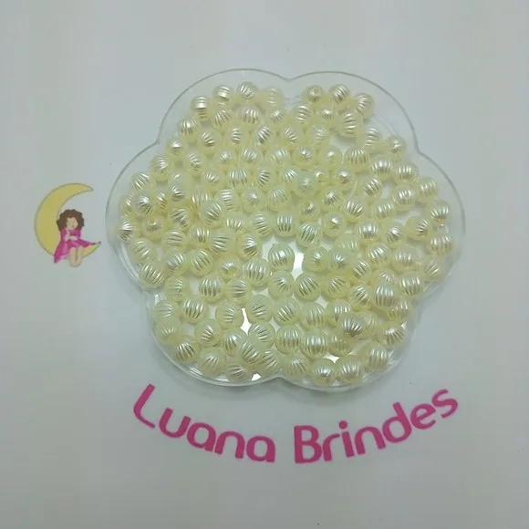 Pérola Decorada Creme 8mm Pct 100 unidades
