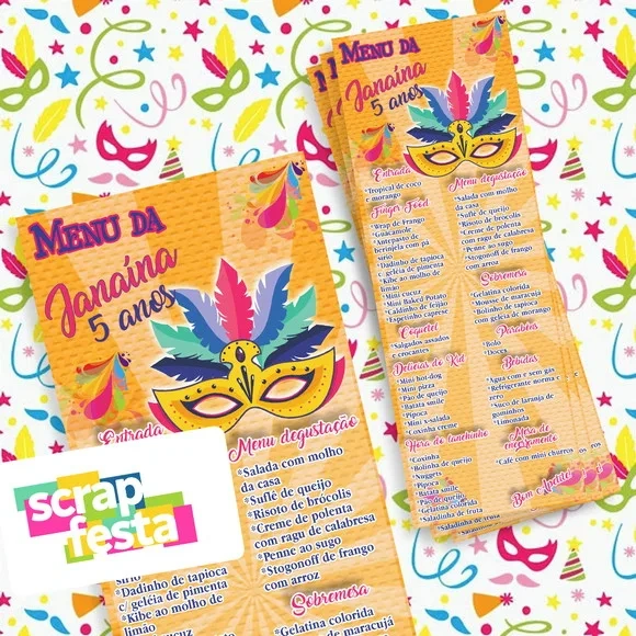 Menu Cardápio Personalizado Festa Carnaval