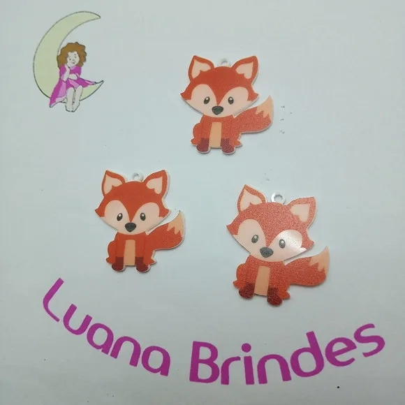 Pingente Raposa de Acrílico U.V. 3,2cm Pacote 5 Unidades