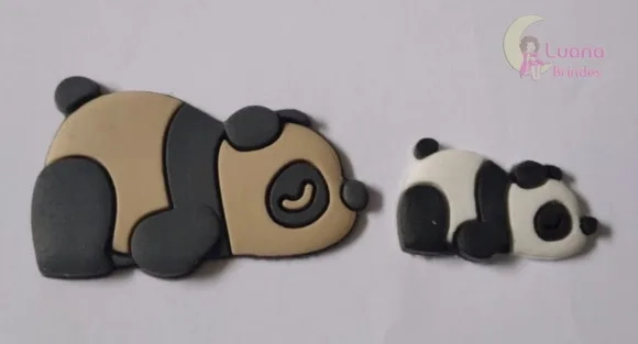 Apliques Pandas Preto Deitados de Borracha - Pct C/6 Unid