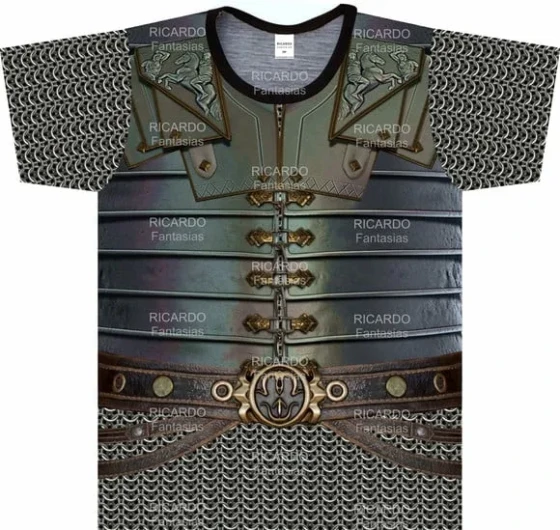 Camiseta Infantil Fantasia Cavaleiro Medieval Armadura com Cota de Malha