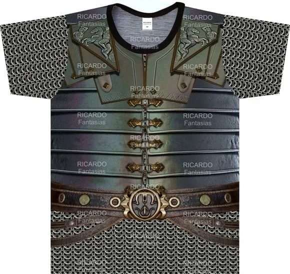 Camiseta Infantil Fantasia Cavaleiro Medieval Armadura com Cota de Malha
