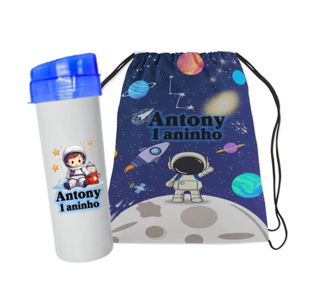 Kit mochilinha e garrafinha 500 ml astronauta