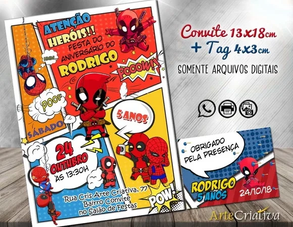 CONVITE DIGITAL C/TAG Homem Aranha e DeadpoolBaby Gibi