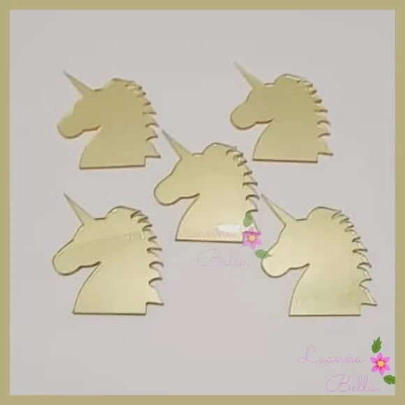 Apliques de acrílico espelhado Unicórnio Dourado - pact c/5