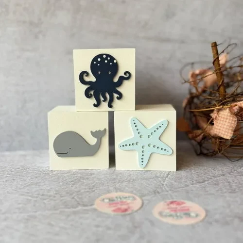 Fundo do Mar Cubos 8x8cm Decoração Bebê