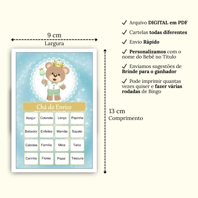 Bingo Chá de Bebê Menino Pdf Para Imprimir