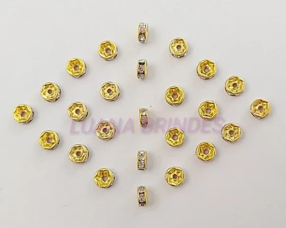 Rondela de Metal Dourado com Strass - 6mm - pct com 13 unid