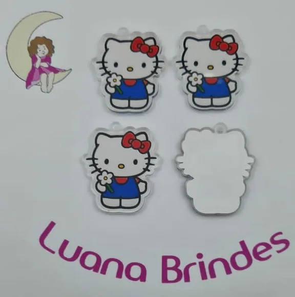 Pingentes Hello Kitty de Acrílico Adesivado 4cm