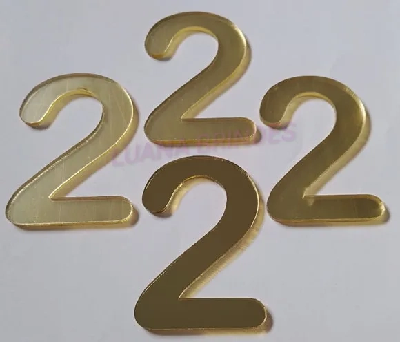 Aplique Número 2 Acrílico Espelhado Dourado 5cm Pct 4 Unids