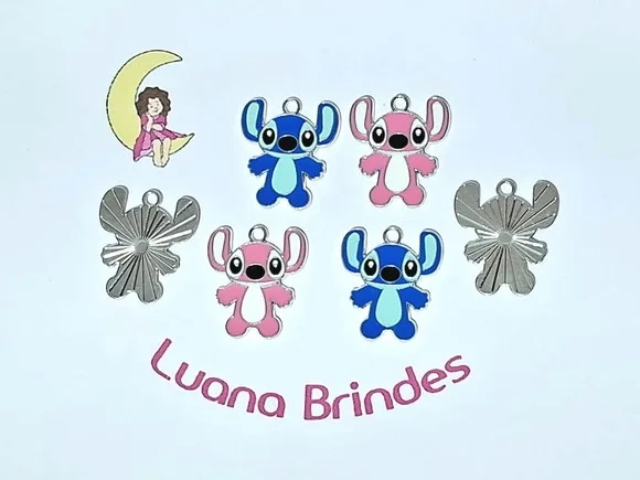 Pingente Stitch e Angel Metal Pacotes com 6 Unidades