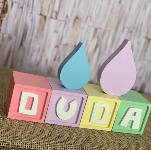 Decoração Bebê - Cubos 6x6cm Ts + Pingos de Chuva