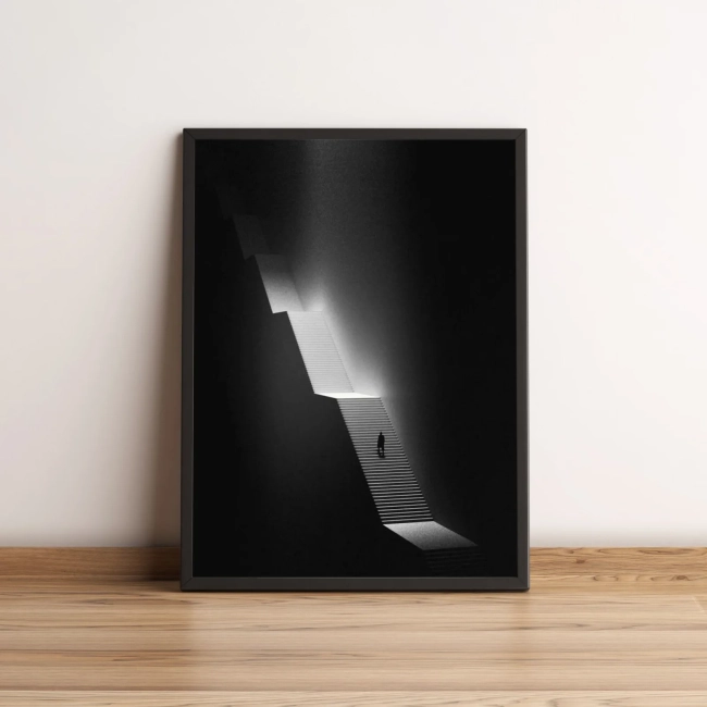 Quadro Escada Minimalista em Preto e Branco 2695