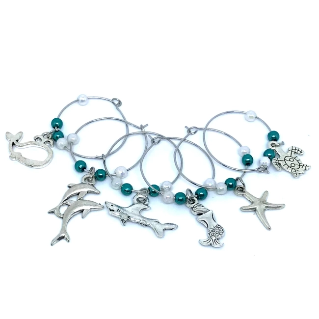 Marcadores de Taças e Copos em Metal Tema vida marinha- para Festas e Jantares Kit com 6 aros