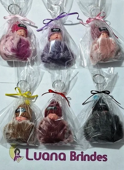 Chaveiro Boneca Pompom 7cm Pacotes com 1 Peça Variados