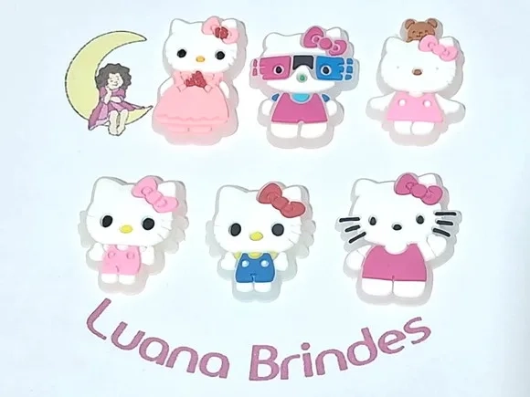 Aplique Hello Kitty Flourescente Emborrachado 6 Unidades
