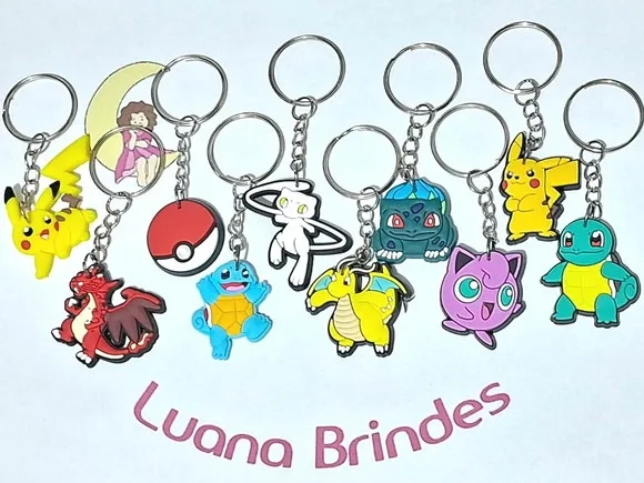 Chaveiro Pokemon Emborrachado Pacote com 10 Unidades