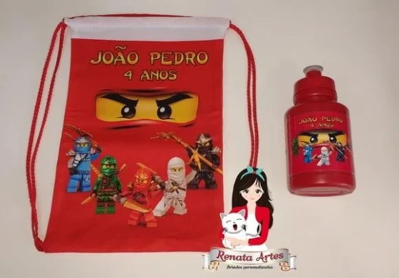 Mochila com Squeeze Personalizado Ninjago