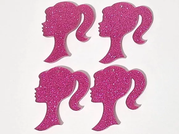 Pingente Barbie Pink com Glitter 3cm Acrílico - 5 Unidades
