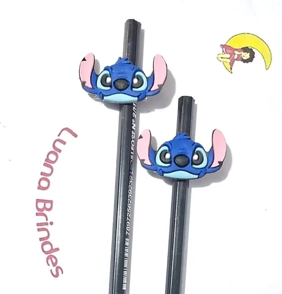 Lápis C/ponteira Stitch e Angel Emborrachado 6 Unidades