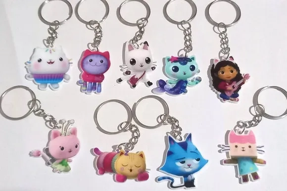 Chaveiro Gabby Gatos Acrílico Impresso Variados- 9 Peças