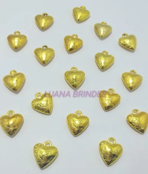 Pingentes de Coração em ABS Dourado - pct c/ 12 unidades