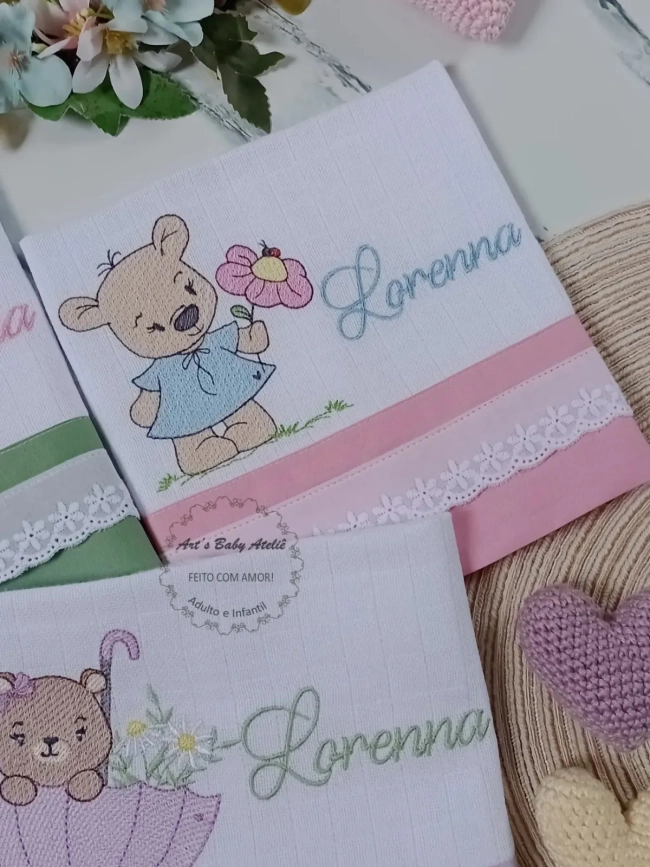 Kit Fraldas Personalizadas com Nome Bordado para Bebê, Enxoval Completo com Fraldas de Boca