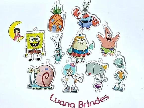 Pingente Bob Esponja Acrílico Impresso Pacote C/10 Unidades