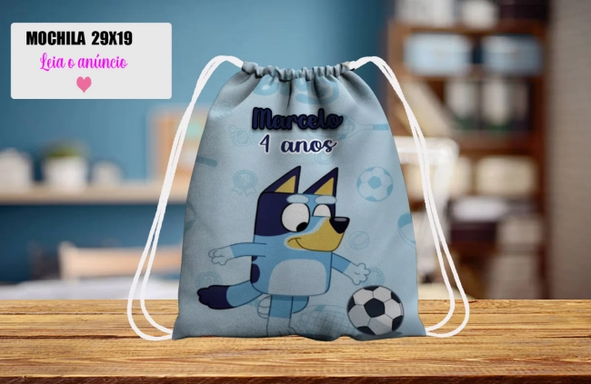 Mochilinha personalizada para lembrancinha Bluey e Bingo