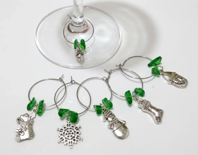 Marcadores identificador de taça natalinos esmaltados - kit com 6 aros Natal/ mesa posta 3 ( escolha o modelo)