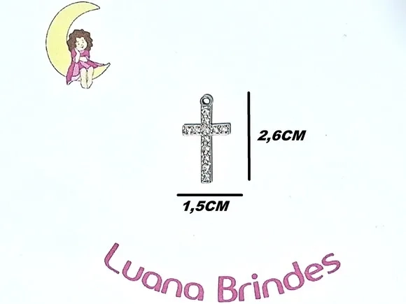 Pingente Cruz Ziconia Niquel 2,6cm Pacote com 6 Unidades