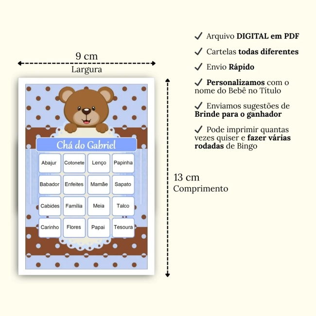 Bingo Chá de Bebê Menino Pdf Para Imprimir