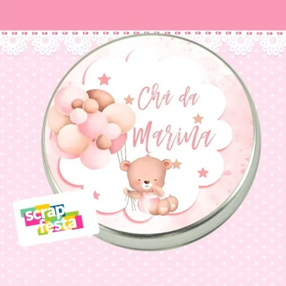 Latinhas Personalizadas Chá de Menina Ursinha Aquarela Balão