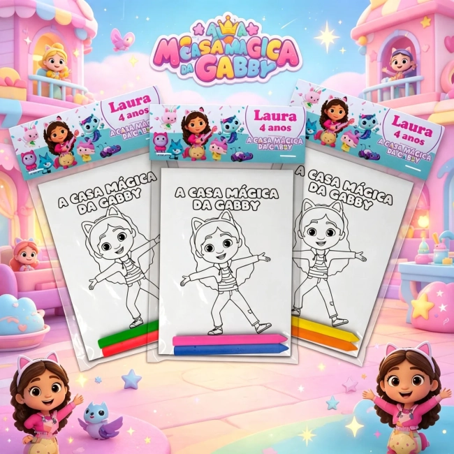 Kit Colorir com Giz de Cera da Casa Magica da Gabby