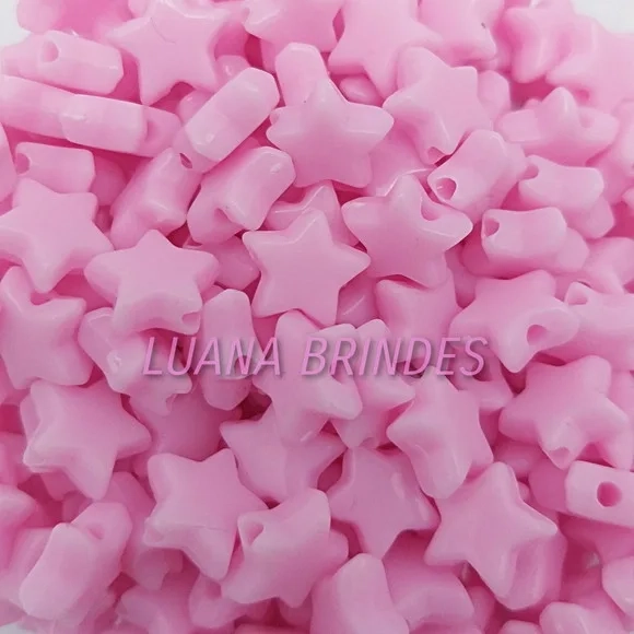 Miçanga de estrela rosa c/ furo passante - pct c/ 100 unidad