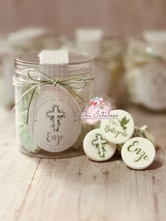 Tubo PET com Suspiros Personalizados - Lembrança Religiosa