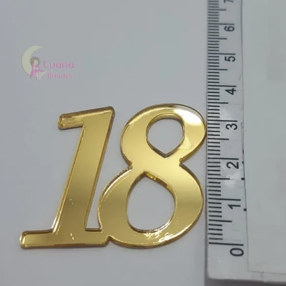 Aplique Número 18 Acrílico Espelhado Dourado Pct 10 Unidades