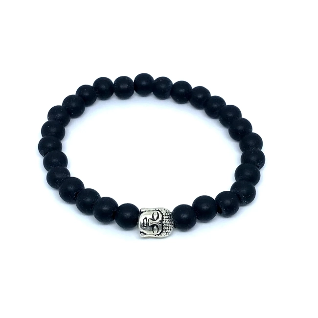 Pulseira Japamala 27 Contas Agata Negra Fosca com Buda