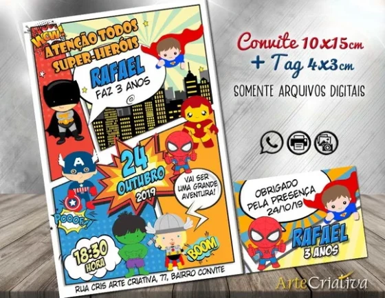 CONVITE DIGITAL C/TAG Herois Baby Cute Gibi
