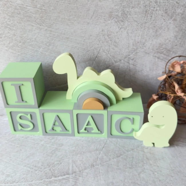 🦕 Kit Cubos de MDF Dinossauro Baby – Personalizado com Nome