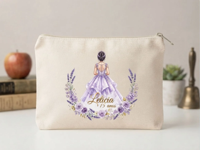 Lembrancinha Nécessaire Personalizada Algodão Cru 20x15 Estampa DTF 15 anos